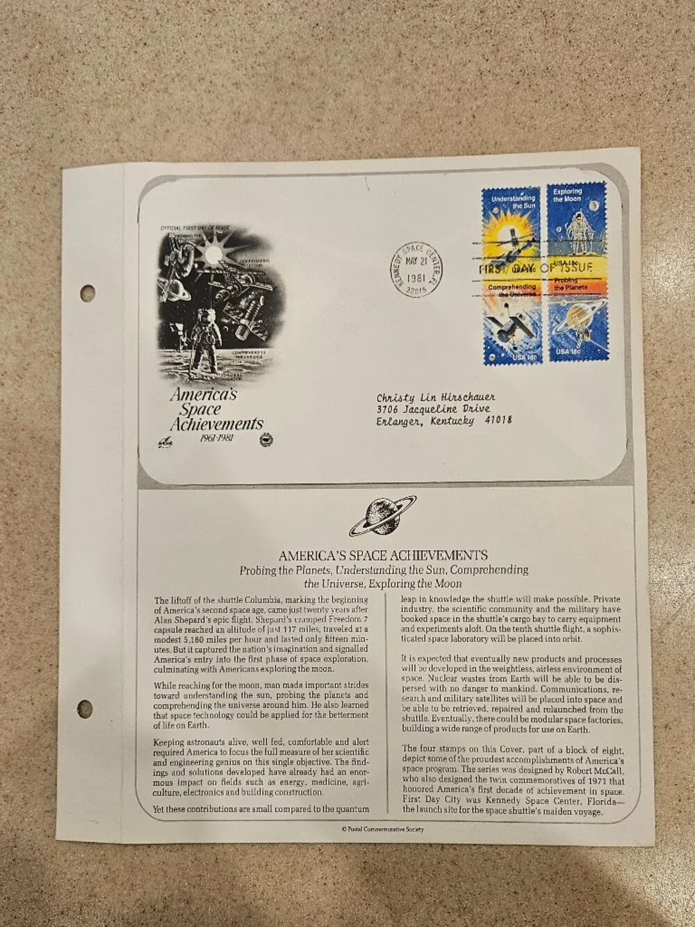 RARE COLLECTIBLE USPS 1ST DAY ISSUE COVER AMERICAS SPACE ACHIEVEMENTS NASA STAMP